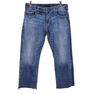 Silver Jeans Men Size 36 37X30 Blue Frayed Raw Hem Western Glove Works Gordie